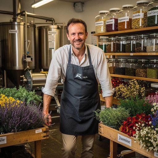 Ručne vyrobené čajové zmesi v sklenenom pohári s popisnými etiketami.